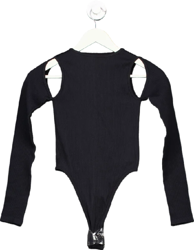 PrettyLittleThing Black Rib Cut Out Long Sleeve Bodysuit XS Trendy Transparent Bodysuit PrettyLittleThing Black Rib Cut Out Long Sleeve Bodysuit XS Trendy Transparent Bodysuit