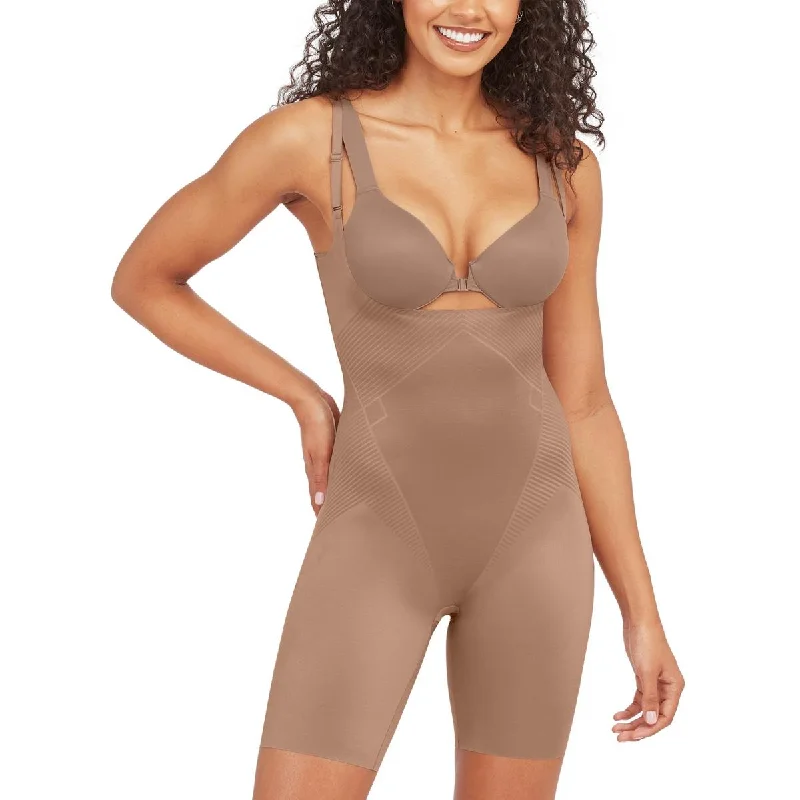 Spanx Womens Open Bust Slimming Mid-Thigh Bodysuit Trendy Bodysuit with Tulle