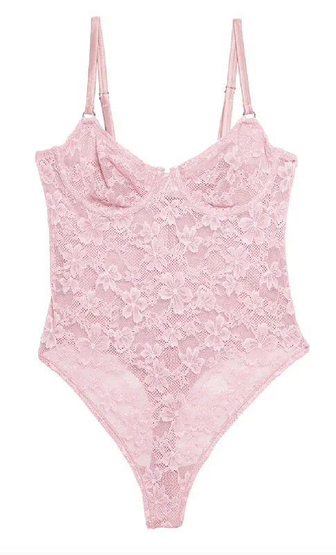 Le Stretch Lace Bodysuit, Ballet Pink Stylish Bodysuit for Party