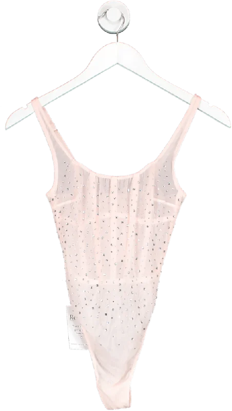 Victoria's Secret Pink Embellished Mesh Bodysuit  UK XS Comfortable T-shirt Bodysuit