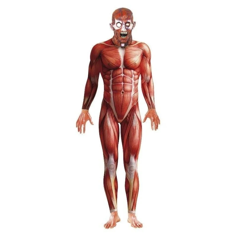 Anatomy Man Costume Adult Red Bodysuit Mask Trendy Sheer Lace Bodysuit