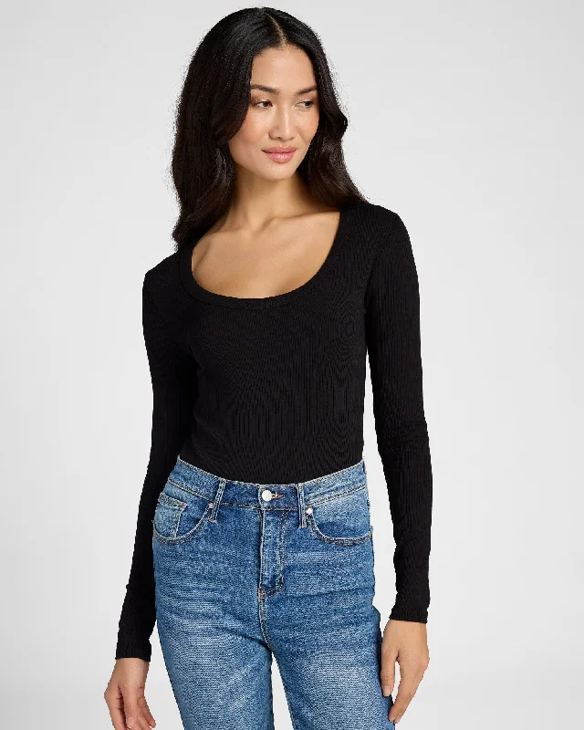 Lilah Long Sleeve Ribbed Bodysuit Trendy High-Leg Bodysuit