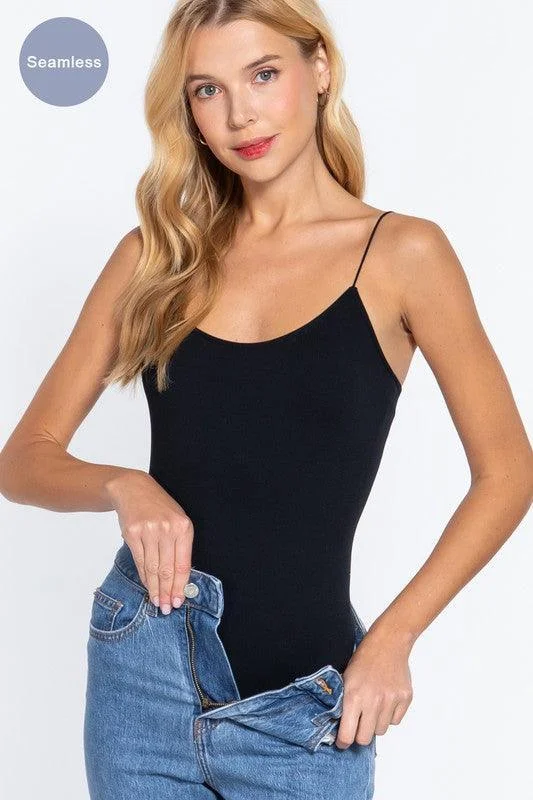 Seamless Ribbed Round Neck Bodysuit Fashionable Slim Fit Bodysuit