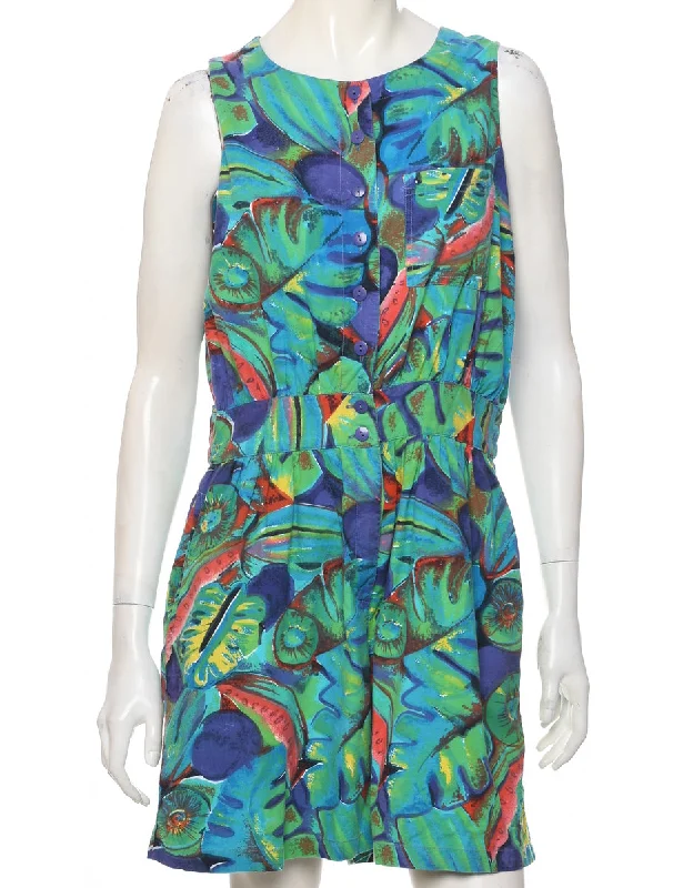 Leafy Print Playsuit - L Elegant Halter Neck Bodysuit