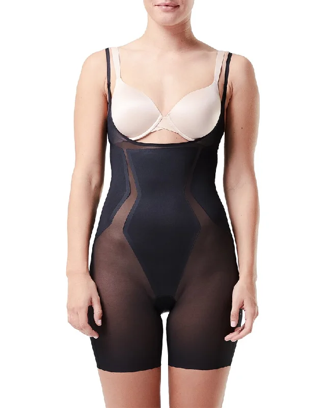 Spanx® Open-Bust Midthigh Bodysuit Shapewear Stylish Mock Neck Bodysuit