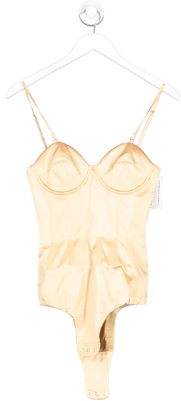 IVAN YOUNG Beige Silk Satin Corseted Bodysuit Champagne UK 8 Comfortable Soft Bodysuit