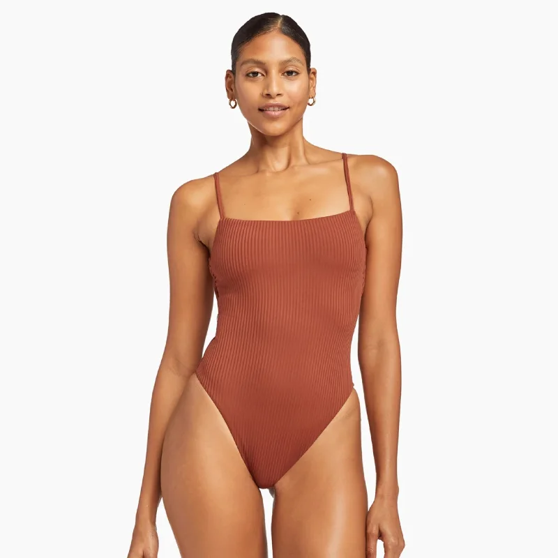 Jenna Eco Rib Bodysuit (Copper) Comfortable Bodysuit with Deep V