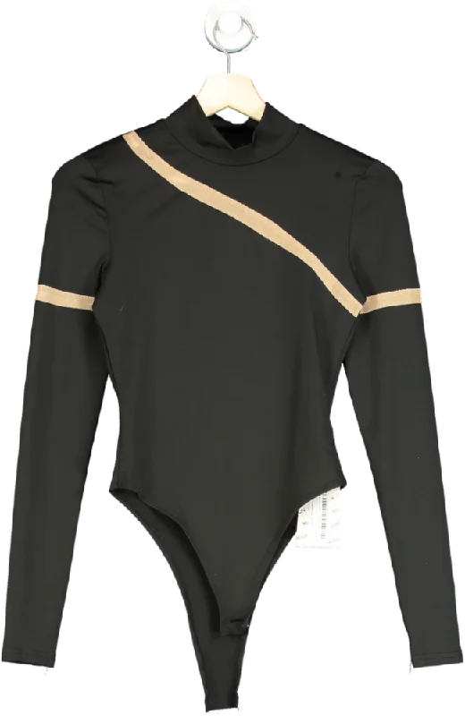 Unknown Brand Black Long Sleeve Bodysuit UK S Elegant Bodysuit with Chiffon